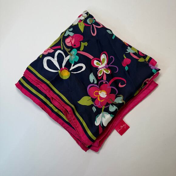 Vera Bradley Breast Cancer Ribbons Floral Print Square Silk Scarf - Picture 1 of 4